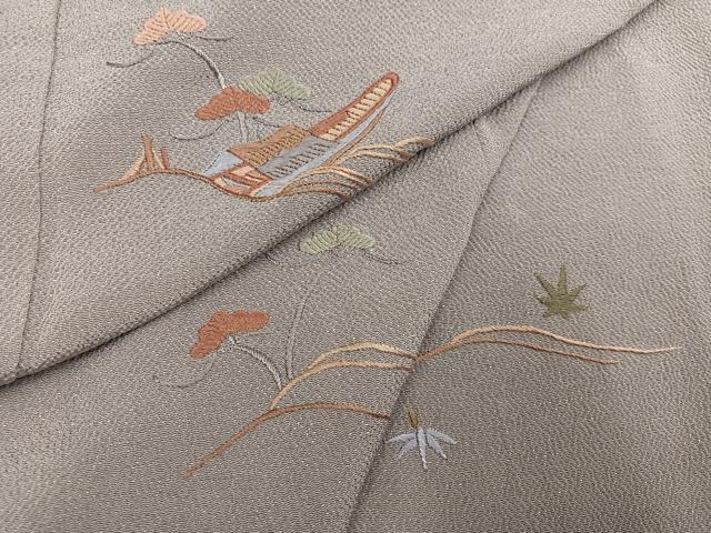平和屋着物●訪問着　総刺繍　浜松舟文　鬼しぼ縮緬　正絹　逸品　AABL0664ph