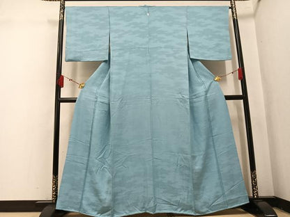 平和屋着物●上質な色無地　霞紗綾形文様　秘色色　正絹　逸品　AABL0665ph