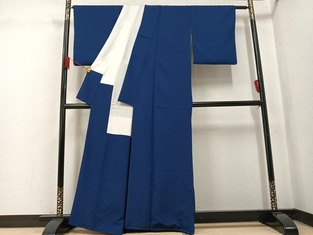 平和屋着物●上質な色無地　青褐色　正絹　逸品　AABL0666ph