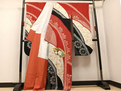 平和屋着物●豪華振袖　絞り　駒刺繍　地紙花文　金銀彩　正絹　逸品　AABL0674ph