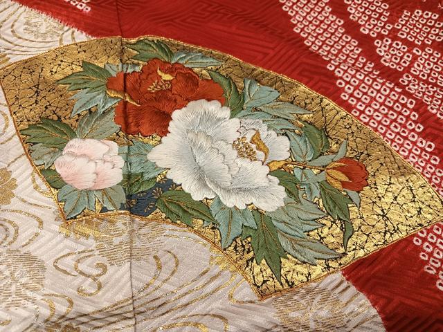 平和屋着物●豪華振袖　絞り　駒刺繍　地紙花文　金銀彩　正絹　逸品　AABL0674ph