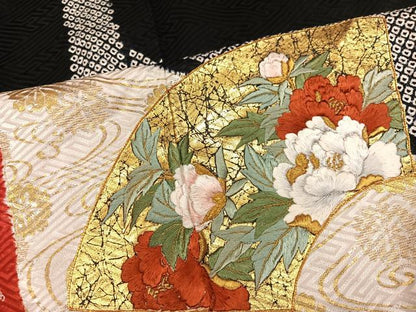 平和屋着物●豪華振袖　絞り　駒刺繍　地紙花文　金銀彩　正絹　逸品　AABL0674ph