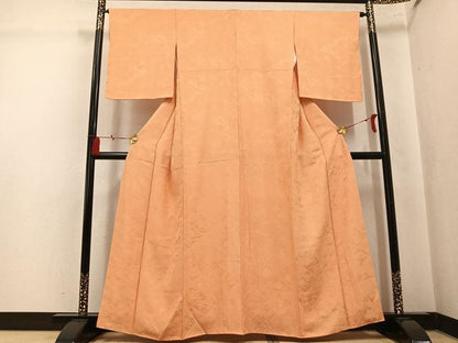 平和屋着物●上質な色無地　草花地紋　杏色　正絹　逸品　未使用　AABL0676ph