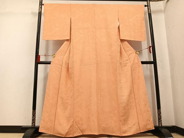 平和屋着物●上質な色無地　草花地紋　杏色　正絹　逸品　未使用　AABL0676ph