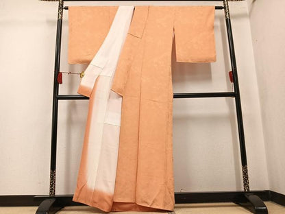 平和屋着物●上質な色無地　草花地紋　杏色　正絹　逸品　未使用　AABL0676ph