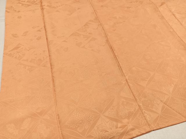 平和屋着物●上質な色無地　草花地紋　杏色　正絹　逸品　未使用　AABL0676ph