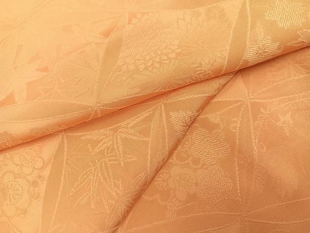平和屋着物●上質な色無地　草花地紋　杏色　正絹　逸品　未使用　AABL0676ph