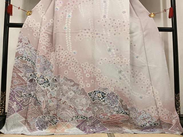 平和屋着物●訪問着　辻が花　雪輪文　暈し染め　正絹　逸品　未使用　AABL0677ph