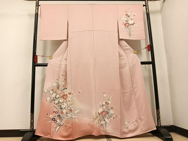 平和屋着物●訪問着　刺繍　草花文　暈し染め　正絹　逸品　AABL0680ph