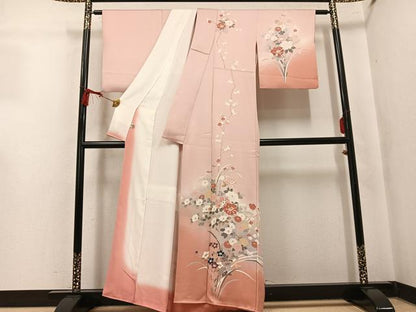 平和屋着物●訪問着　刺繍　草花文　暈し染め　正絹　逸品　AABL0680ph