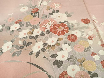 平和屋着物●訪問着　刺繍　草花文　暈し染め　正絹　逸品　AABL0680ph