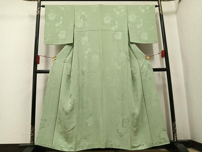平和屋着物●上質な色無地　花地紋　裏葉柳色　正絹　逸品　未使用　AABL0681ph