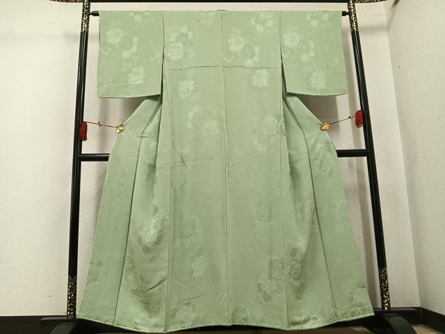 平和屋着物●上質な色無地　花地紋　裏葉柳色　正絹　逸品　未使用　AABL0681ph