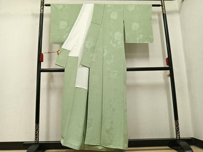 平和屋着物●上質な色無地　花地紋　裏葉柳色　正絹　逸品　未使用　AABL0681ph