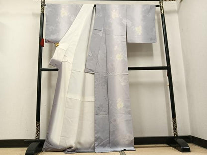 平和屋着物●上質な小紋　地紋起こし　草花文　暈し染め　正絹　逸品　未使用　AABL0688ph