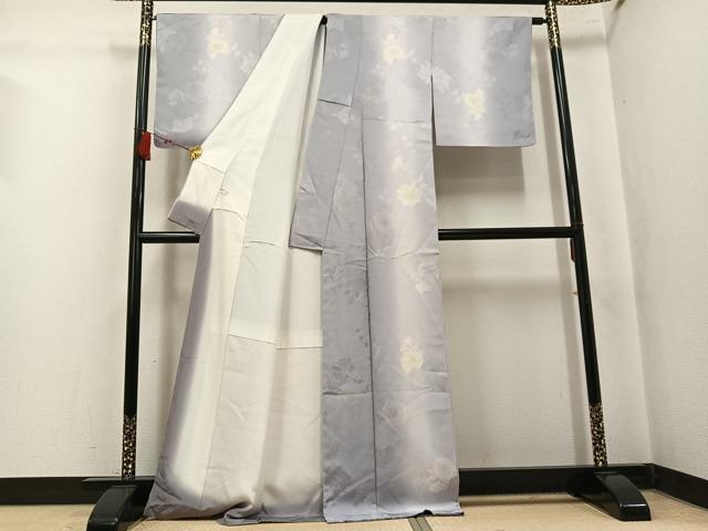 平和屋着物●上質な小紋　地紋起こし　草花文　暈し染め　正絹　逸品　未使用　AABL0688ph