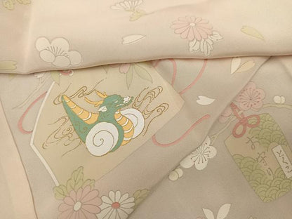 平和屋着物●長襦袢　無双仕立て　龍　絵馬　お守り　正絹　逸品　AABL0689ph