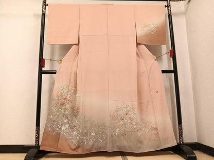 平和屋着物●訪問着　作家物　総刺繍　草花文　暈し染め　金彩　正絹　逸品　AABL0690ph