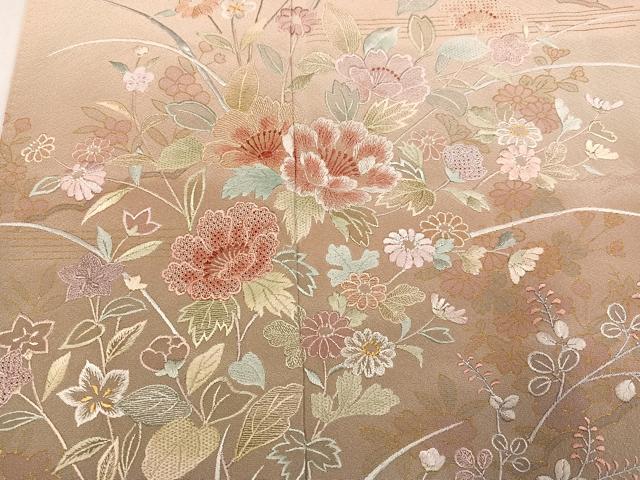 平和屋着物●訪問着　作家物　総刺繍　草花文　暈し染め　金彩　正絹　逸品　AABL0690ph
