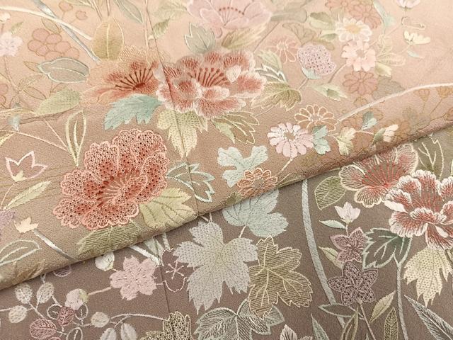 平和屋着物●訪問着　作家物　総刺繍　草花文　暈し染め　金彩　正絹　逸品　AABL0690ph