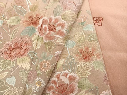 平和屋着物●訪問着　作家物　総刺繍　草花文　暈し染め　金彩　正絹　逸品　AABL0690ph