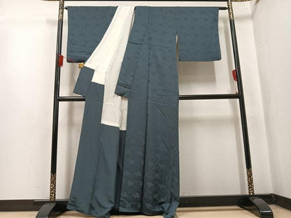 平和屋着物●上質な色無地　草花地紋　藍海松茶色　正絹　逸品　AABL0691ph