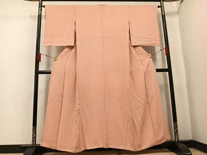 平和屋着物●上質な色無地　桐地紋　一斤染色　正絹　逸品　AABL0692ph