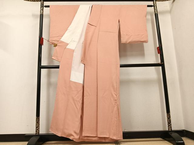 平和屋着物●上質な色無地　桐地紋　一斤染色　正絹　逸品　AABL0692ph
