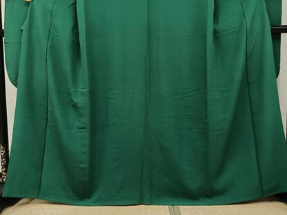 平和屋着物●豪華振袖　色無地　常磐緑色　正絹　逸品　AABL0694ph