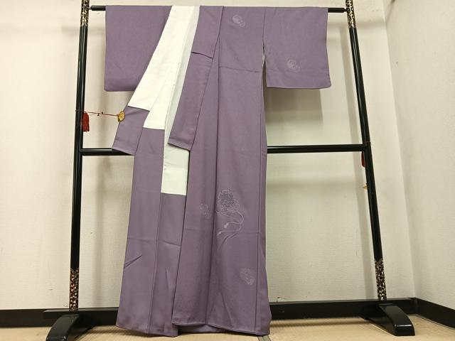 平和屋着物●無地絵羽訪問着　総刺繍　中国三大刺繍　スワトウ刺繍　汕頭刺繍　雪輪花文　鳩羽鼠色　正絹　逸品　AABL0699ph