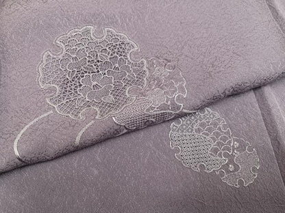 平和屋着物●無地絵羽訪問着　総刺繍　中国三大刺繍　スワトウ刺繍　汕頭刺繍　雪輪花文　鳩羽鼠色　正絹　逸品　AABL0699ph