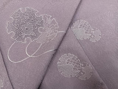 平和屋着物●無地絵羽訪問着　総刺繍　中国三大刺繍　スワトウ刺繍　汕頭刺繍　雪輪花文　鳩羽鼠色　正絹　逸品　AABL0699ph