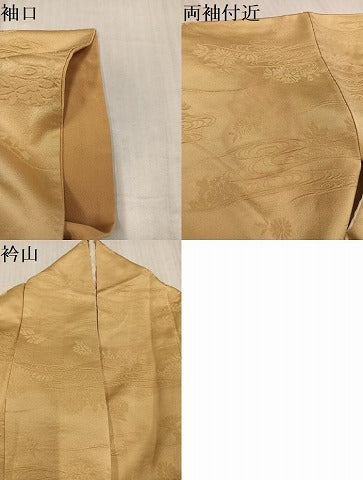 平和屋着物●上質な色無地　流水花地紋　飴色　三越扱い　正絹　逸品　AABL0701ph