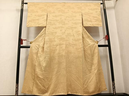 平和屋着物●上質な色無地　流水花地紋　飴色　三越扱い　正絹　逸品　AABL0701ph