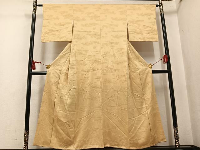 平和屋着物●上質な色無地　流水花地紋　飴色　三越扱い　正絹　逸品　AABL0701ph