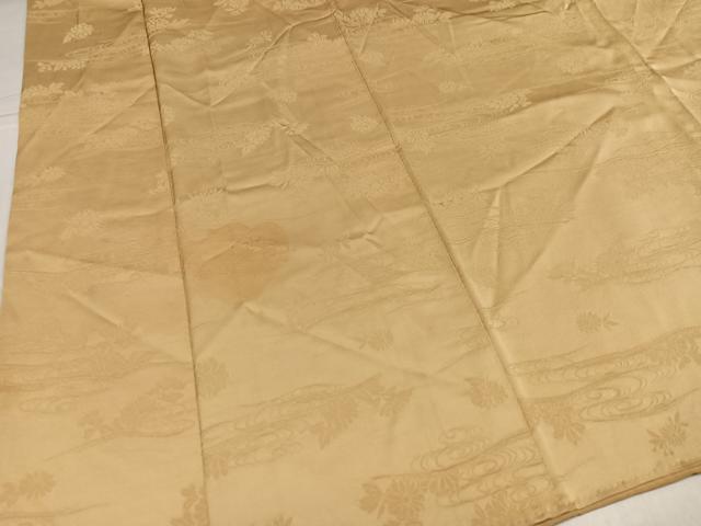 平和屋着物●上質な色無地　流水花地紋　飴色　三越扱い　正絹　逸品　AABL0701ph