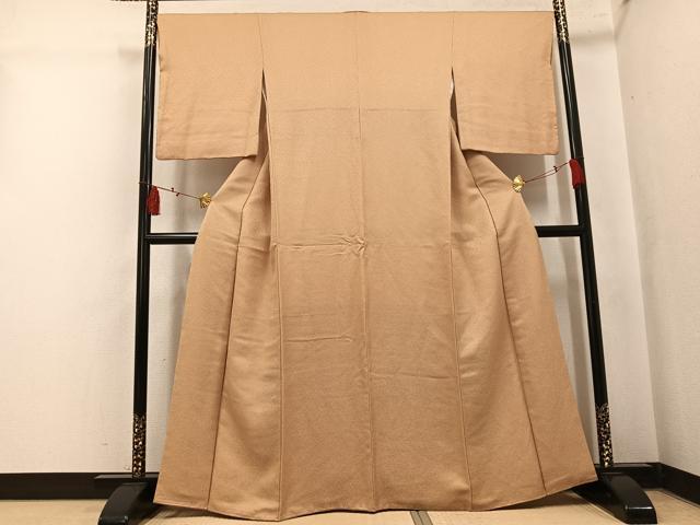 平和屋着物●上質な色無地　舞葉地紋　飴色　正絹　逸品　AABL0706ph