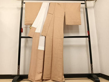 平和屋着物●上質な色無地　舞葉地紋　飴色　正絹　逸品　AABL0706ph