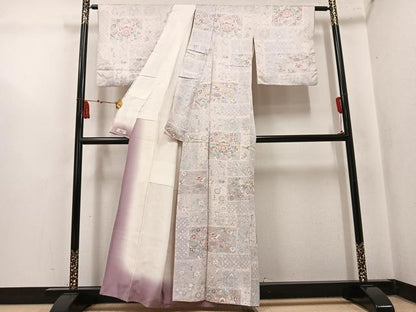 平和屋着物●上質な小紋　花鳥更紗文　金銀彩　やまと誂製　正絹　逸品　AABL0710ph