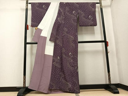 平和屋着物●上質な小紋　総絞り　草花文　正絹　逸品　AABL0712ph