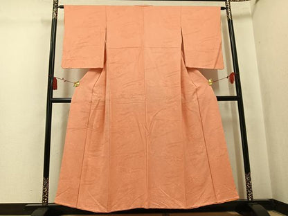 平和屋着物●上質な色無地　折り鶴地紋　深支子色　正絹　逸品　AABL0716ph