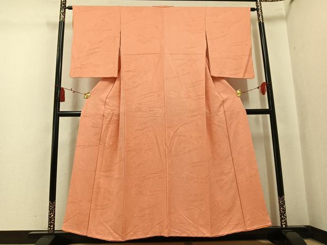 平和屋着物●上質な色無地　折り鶴地紋　深支子色　正絹　逸品　AABL0716ph