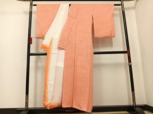 平和屋着物●上質な色無地　折り鶴地紋　深支子色　正絹　逸品　AABL0716ph
