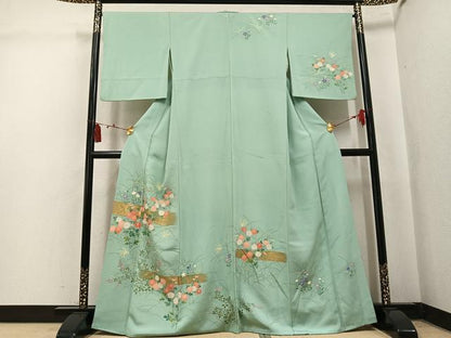 平和屋着物●訪問着　草花文　金彩　正絹　逸品　AABL0717ph