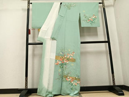 平和屋着物●訪問着　草花文　金彩　正絹　逸品　AABL0717ph