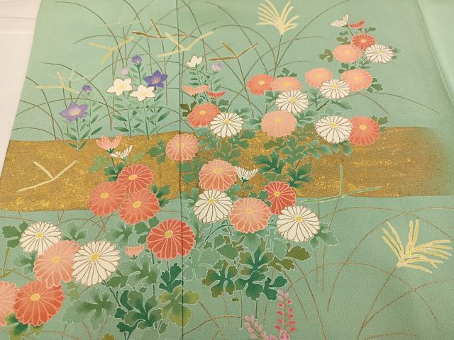 平和屋着物●訪問着　草花文　金彩　正絹　逸品　AABL0717ph