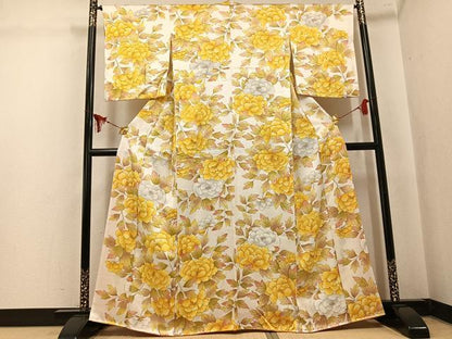 平和屋着物●上質な小紋　牡丹　正絹　逸品　AABL0718ph