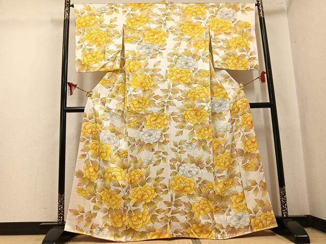 平和屋着物●上質な小紋　牡丹　正絹　逸品　AABL0718ph