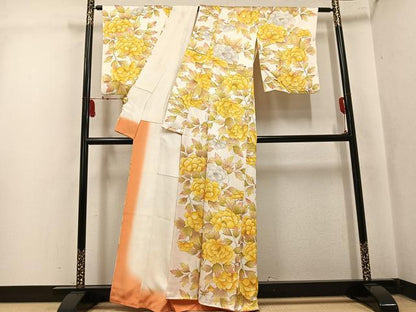 平和屋着物●上質な小紋　牡丹　正絹　逸品　AABL0718ph