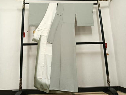 平和屋着物●上質な色無地　利休白茶色　鬼しぼ縮緬　正絹　逸品　AABL0724ph